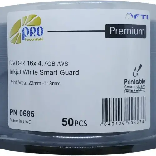 DVD-R 4.7GB 16X PRINTABLE WIDE FALCON MEDIA SMART GUARD GLOSSY (50CP) [49887] EOL