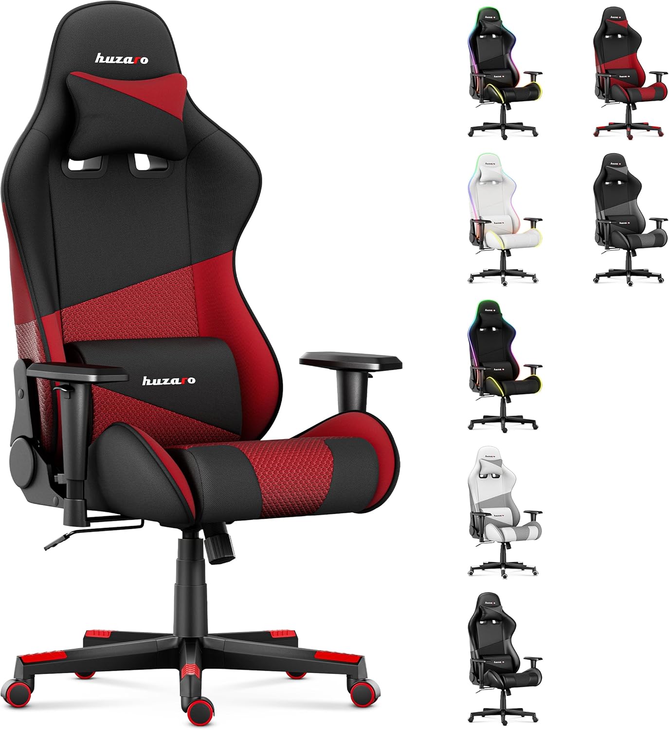 huzaro Force 6.2 Red Mesh Gaming Chair Office Chair Desk Chair Gamer Chair Fabric Maximum Load 130 kg Height Adjustable Headrest Lumbar Support Ergonomic Red