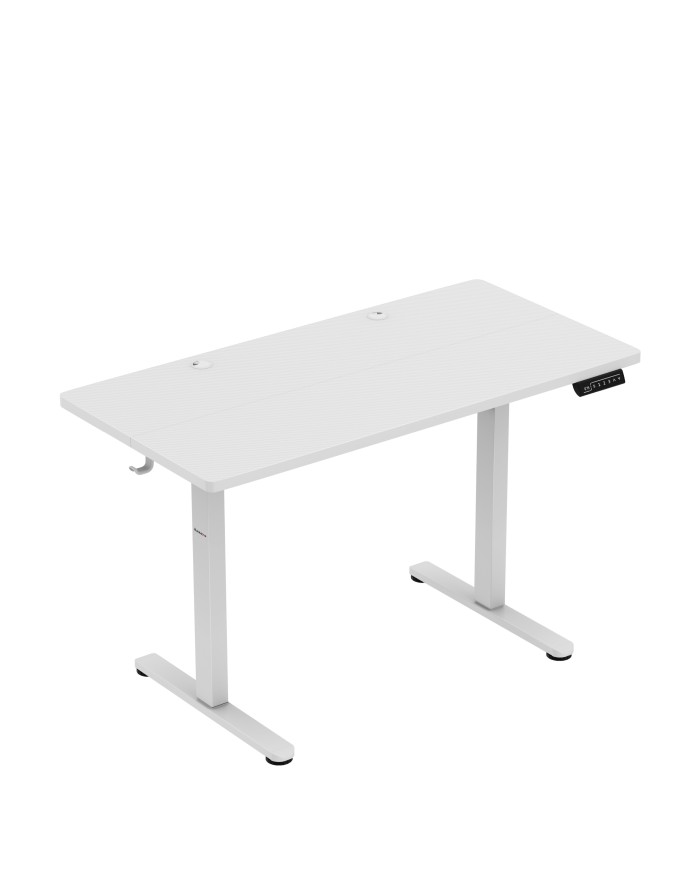 Manufacturer: Huzaro Model: Hero 8.1 Height adjustment range: 72–118 cm Tabletop dimensions: 120 cm × 60 cm Tabletop thickness: 1.5 cm Tabletop material: wood composite Motor type: electric, load capacity 50 kg Control panel type: LED with memory settings Frame construction: reinforced metal Feet: adjustable Additional equipment: headphone holder, bag/backpack hook, cable management ports Maximum noise level: