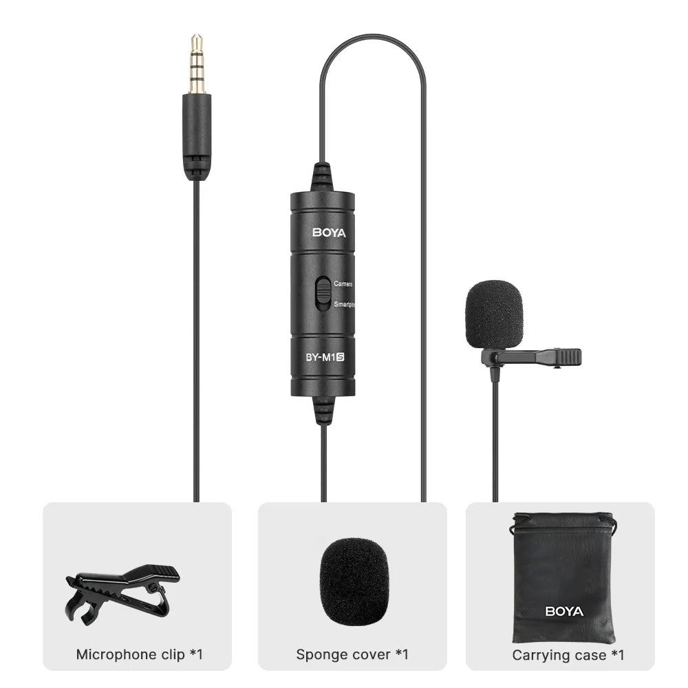 BOYA BY-M1S Smart – Mikrofon Lavalier Universal me Kabllo 3.5mm, i Zi
