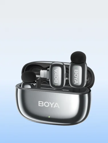 BOYA Mini për iPhone Lightning & Type-C White – Mikrofon Wireless 2.4GHz me Charging Box
