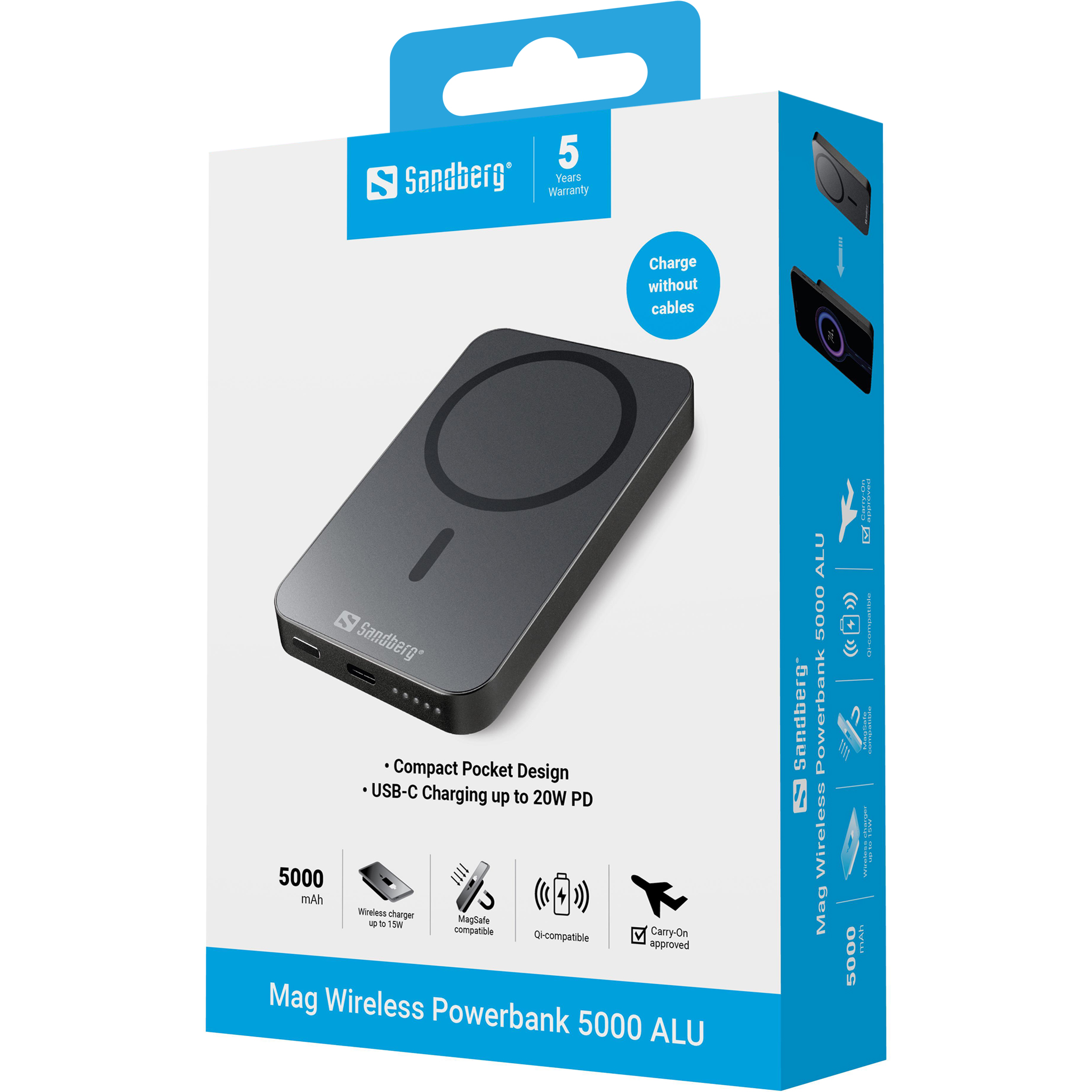 Sandberg Magnet Wireless Powerbank 5000 ALU - Image 5