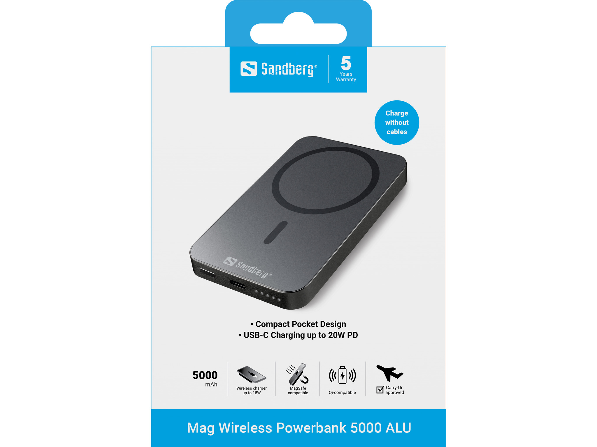 Sandberg Magnet Wireless Powerbank 5000 ALU - Image 4